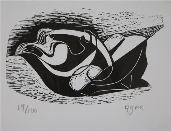 Eileen Agar, woodcut, The Embrace, 11 x 17.5cm, unframed